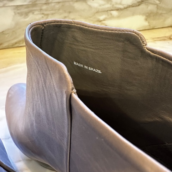 Finsk grey leather orange and brown wooden wedge booties, size 5.5 - Picture 11 of 12